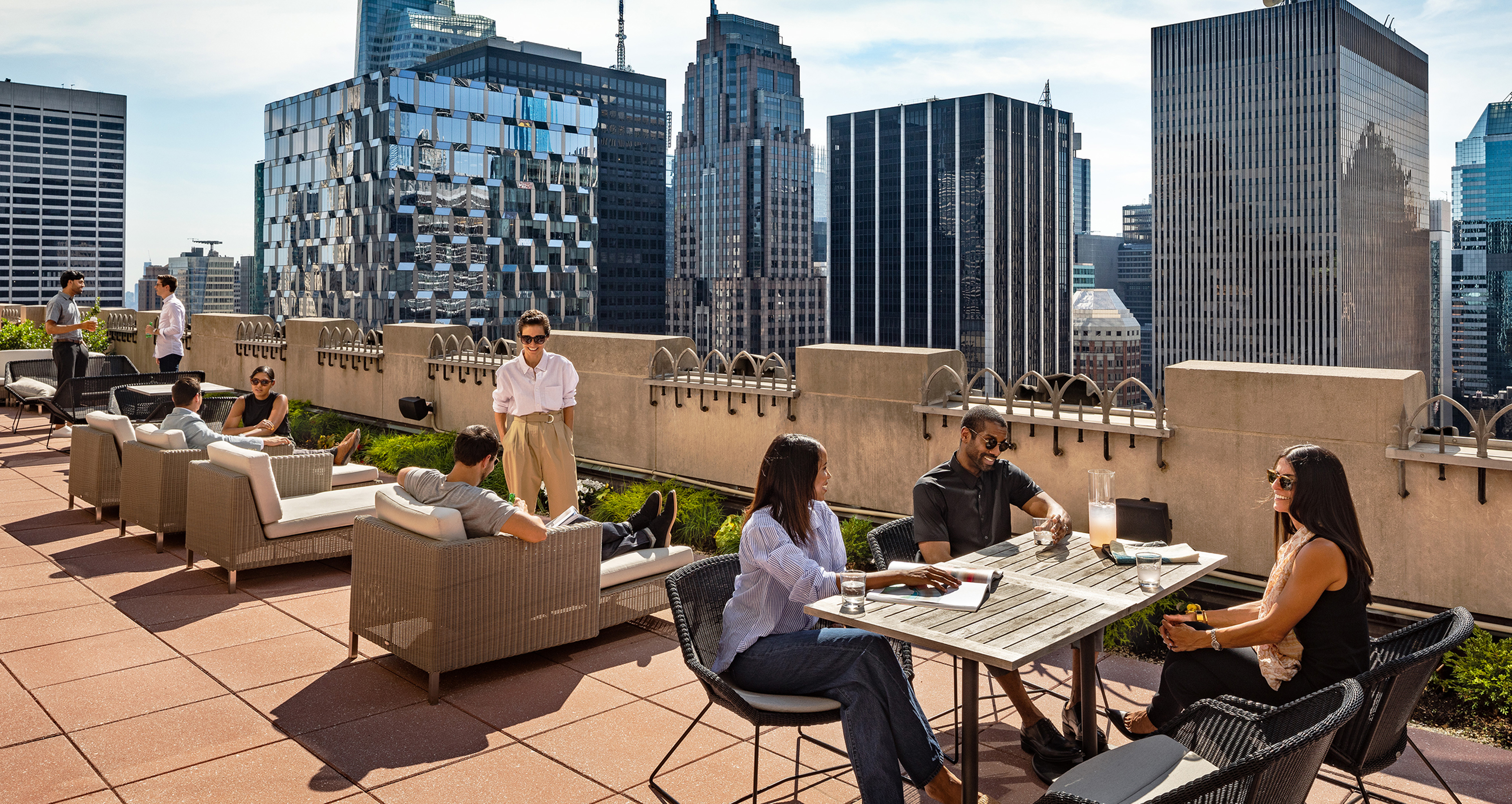 Group of people on balcony at Rockefeller Center