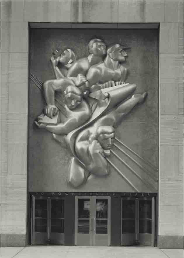 News is an Art Deco scupture above the entrance to 50 Rockefeller Plaza.